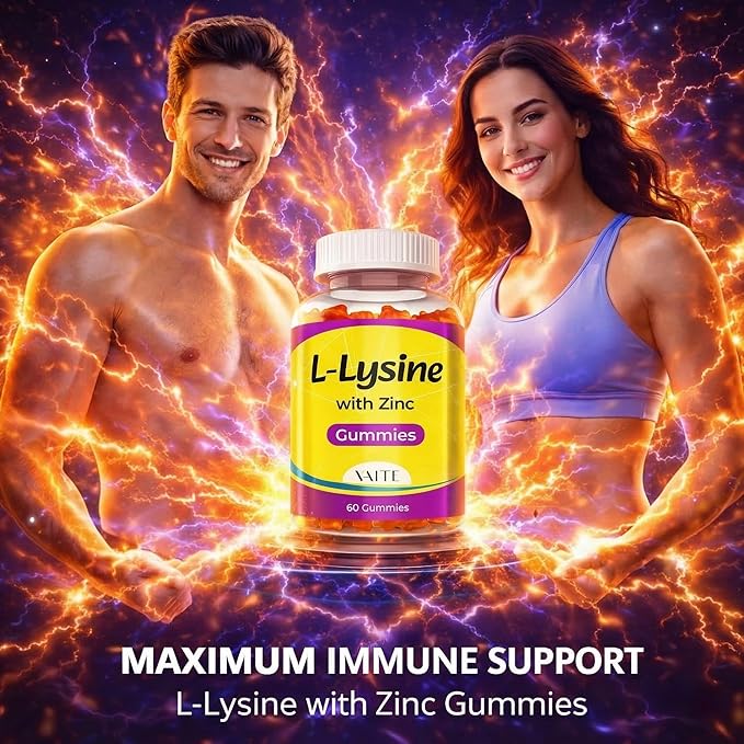 VAITE L Lysine Gummies 1000mg with Zinc - Supports Skin, Lip, Vegan, Gluten Free, 60 Chewable L-Lysine for Adults, Vitamins Tissue Health & Immune System, Amino Acid & Complex Supplements, Non-GMO