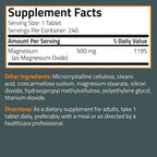 Bronson Magnesium 500 MG Supports Bone & Muscle Health & Nervous System Support - Non-GMO, 240 Vegetarian Tablets