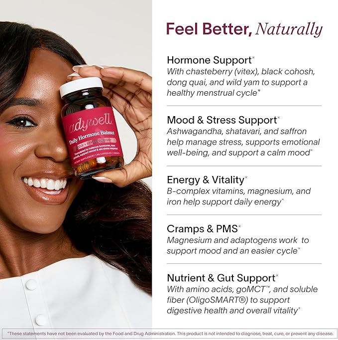 Ladywell Daily Hormone Balance Capsules | Natural Cycle Support for Women | Supports Mood, Bloating, Cramps, Skin Health & Cravings | With Chasteberry, B Vitamins, Ashwagandha, Saffron & More | 2-Pack