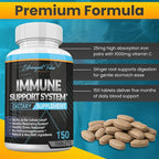 3-in-1 Immune Support Combo with Iron Supplement 25mg (Iron Pills) + 1000mg Vitamin C + Ginger Root, Gentle & Stomach Friendly for Energy & Iron Deficiency Support, Non-GMO, 150 Tablets