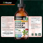 BIO KRAUTER® Ginseng Supplement - Pure Vegan Liquid Drops Korean Red Ginseng 696 mg per Serving 4 Fl.Oz 56-Day Supply - Used for Energy, Focus, Performance & Immune Support - Alcohol & Sugar Free