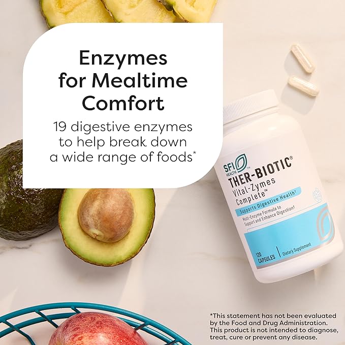 SFI Health Multi Enzyme Supplements for Digestive Health - Ther-Biotic Vital-Zymes Complete - Digestive Enzymes to Help Ease Indigestion & Aid Nutrient Absorption (120 Capsules)
