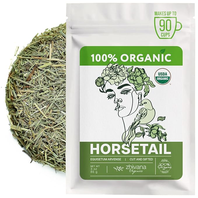 Horsetail Tea Organic (3 oz.) - Organic Horsetail Herb (Equisetum arvense) - Horse Tail Grass - Natural Silica-RichTea for Hair Growth, Nails & Bone Strength - Cola de Caballo Hierba