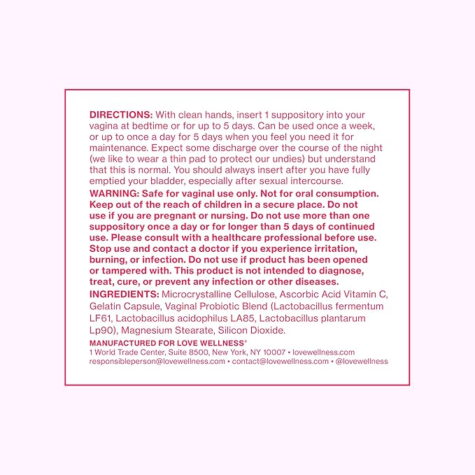 Love Wellness Flora Power | Vaginal Probiotic Suppositories with Vitamin C | Supports pH Balance & Vaginal Health | Fragrance-Free, Non-GMO & Paraben-Free | 10 Count