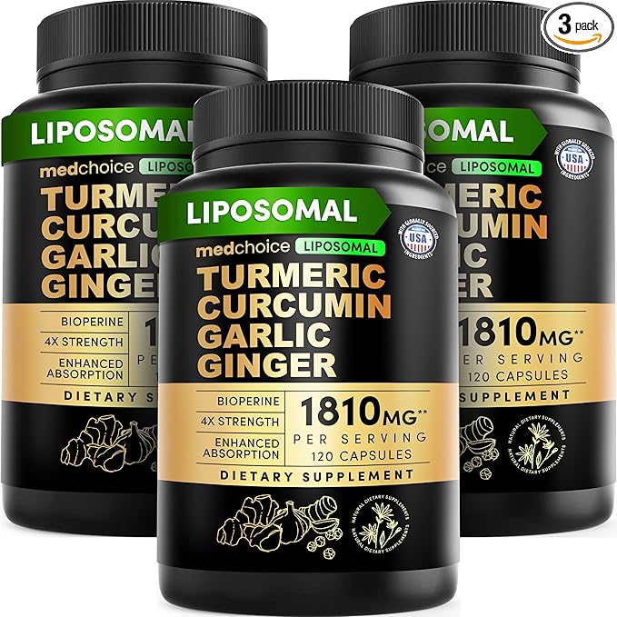Liposomal Turmeric - High-Absorption Curcumin Supplements, Non-GMO Blend for Digestive Comfort & Daily Support - Organic Turmeric Supplement with Black Pepper (120ct, Pack of 3)