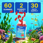 Vegan Omega-3 Gummies 1028mg, Omega 3 Fish Oil Alternative for Adults w/EPA 400mg & DHA 600mg & Vitamin A, C, E Supports Brain, Eye & Immune Health, Sugar Free, Raspberry Flavor, 120 Count