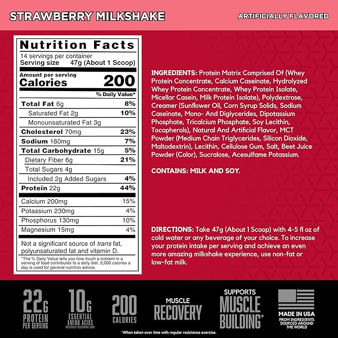 BSN SYNTHA-6 Premium Protein Powder with 6g of Fiber, Whey Isolate, Micellar Casein, Milk Protein Isolate, 6g of Fat, Strawberry Milkshake, 14 Servings, 1.45 Pound (Packaging May Vary)