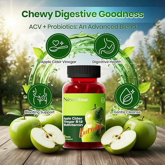 Montue NEWELLME Apple Cider Vinegar Gummies B12 Multivitamin,ACV Supplement Gummy Vitamins,Non GMO, Vegetarian Supplement for Women & Men,Support Normal Energy Levels & Gut Health 30 Gummies (30)