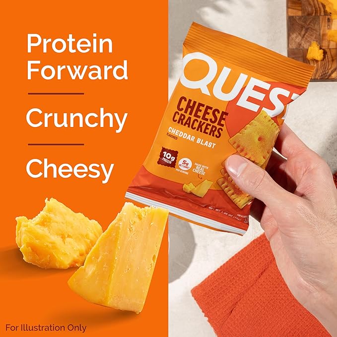 Quest Nutrition Cheese Crackers,Cheddar Blast,10g Protein,5g Net Carbs,1g Sugar,Made with Real Cheese,High Protein Snack, (1.06 oz Bags),(Pack of 24)