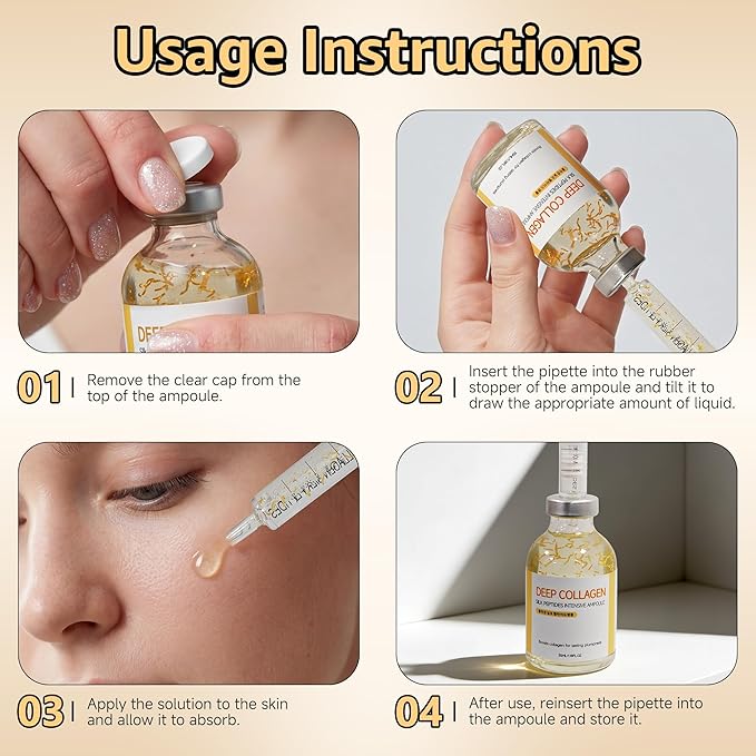 Deep Collagen Serum Silk Peptide Ampoule, Korean Anti Aging Serum for Face with Collagen & Peptide, Moisturizesmproves Elasticity (1.18 Fl.oz / 35ml)