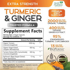 Turmeric Curcumin Supplement - 2000mg Organic Turmeric & 400mg Organic Ginger per Serving - 95% Curcuminoids & BioPerine Black Pepper for Best Absorption & Joint Support, Bottled in USA - 240 Capsules