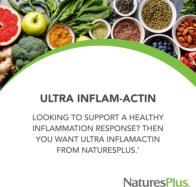 NaturesPlus Ultra InflamActin - 60 Capsules - Natural Anti-Inflammatory Supplement with Turmeric, Bromelain, MSM, Boswellia & Ginger - Joint Health Support - 30 Servings