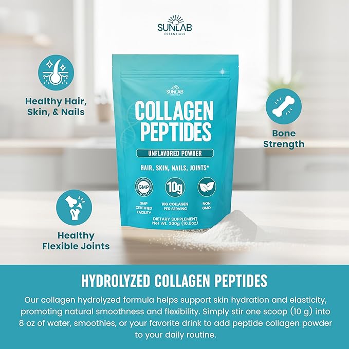 Collagen Peptides Powder Hydrolyzed Bovine (Unflavored) Type I & III Supplement for Hair, Skin, Nails & Joint Support - Collagen for Women & Men - Non GMO & USA Made - Unflavored - 30 Servings