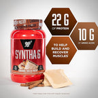 BSN SYNTHA-6 Premium Protein Powder with 6g of Fiber, Whey Isolate, Micellar Casein, Milk Protein Isolate, 5g of Fat, Cinnamon Toaster Pastry, 28 Servings, 2.91 Pound (Packaging May Vary)