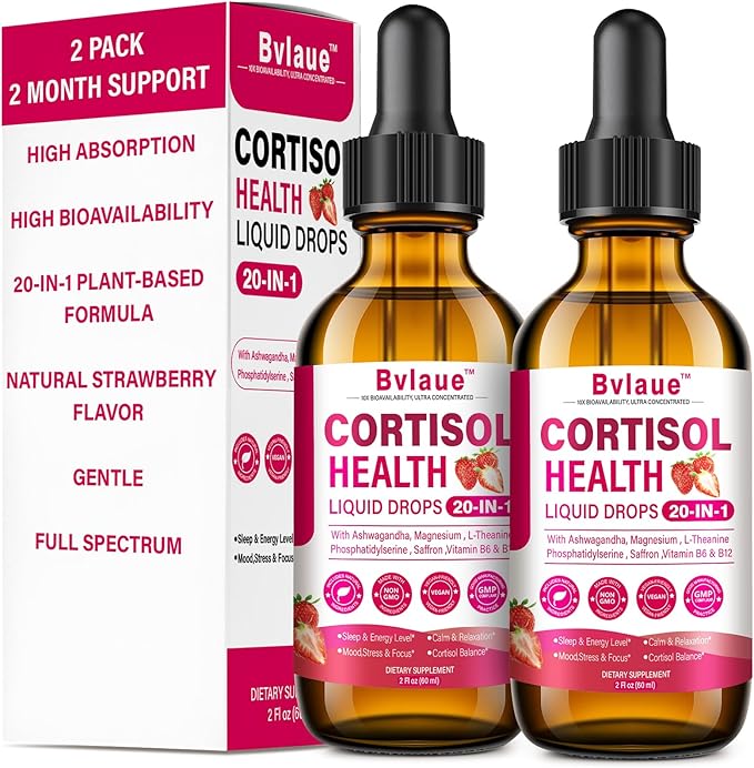 Cortisol Supplements Detox for Women - 20-in-1 Cortisol Reducer,Manager,Lower w/Ashwagandha,Magnesium,L-Theanine,Saffron,Rhodiola for Hormone Balance/Sleep/Stress Relief,Strawberry Flavor