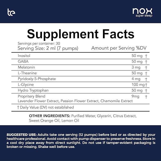 te Nox Super Sleep – Natural Sleep Aid for Relaxation & Circadian Rhythm Support | Helps Calm Restlessness, Supports Melatonin Production & Sleep-Wake Cycle | Liquid Formula | Non-GMO | Made in USA