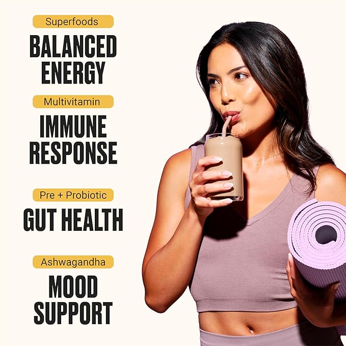 VitaHustle ONE Vegan Strawberry Protein Powder - 20g Plant Protein Meal Replacement with 86+ Superfoods & Greens, Probiotics + No Bloat Digestive Blend - Dairy Free, Gluten Free (15 Servings)