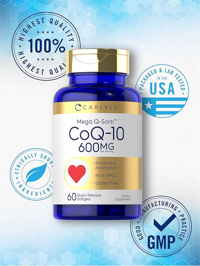 Carlyle CoQ10 600 mg Softgels | 60 Count | Mega Q-Sorb Coenzyme Q-10 | with Black Pepper Extract | Non-GMO & Gluten Free Supplement