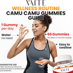 VAITE Camu Camu Vitamin C Gummies for Skin and Hair – Antioxidant-Rich, Vegan, Gluten-Free Supplement for Immune Support, Energy Boost, and Collagen – 60 Chewables for Active Men and Women