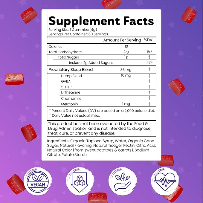 Premium Melatonin Sleep Gummies | Advanced Nighttime Blend with GABA, L-Theanine & Chamomile | Slumber Berry Vegan Gummies for Calm Relaxation & Restful Sleep | 30 Count