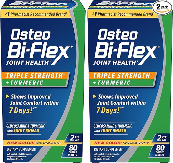 Osteo Bi-Flex Triple Strength Glucosamine with Turmeric, Joint Health Supplement, Coated Tablets, Original Version, 80 Count (Pack of 2)