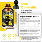 Vitamin D3 Drops with Zinc – 10,000 IU D3 & 15 mg Zinc Liquid Supplement – Immune Support for Men & Women – Sugar-Free Pineapple Flavor – 30-Day Supply