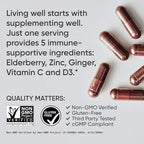 Sports Research® Elderberry Immune Support with Zinc, Ginger, Vitamin C & D3 - Vegan Friendly · Non-GMO · Gluten Free - 60 Veggie Capsules