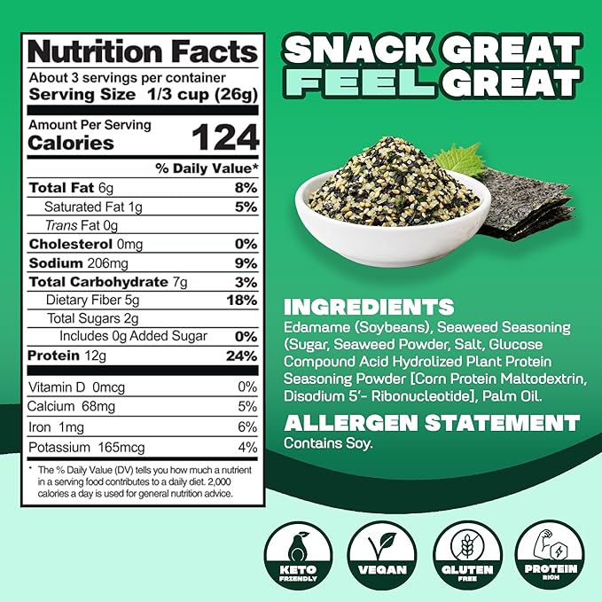 Where You Bean Edamame Beans Snack (Seaweed Furikake) - Crunchy and Dry Roasted Edamame Beans - High Protein Snacks, Keto and Vegan Healthy Snacks for Adults & Low Carb Asian Snack 3 oz (Pack of 4)