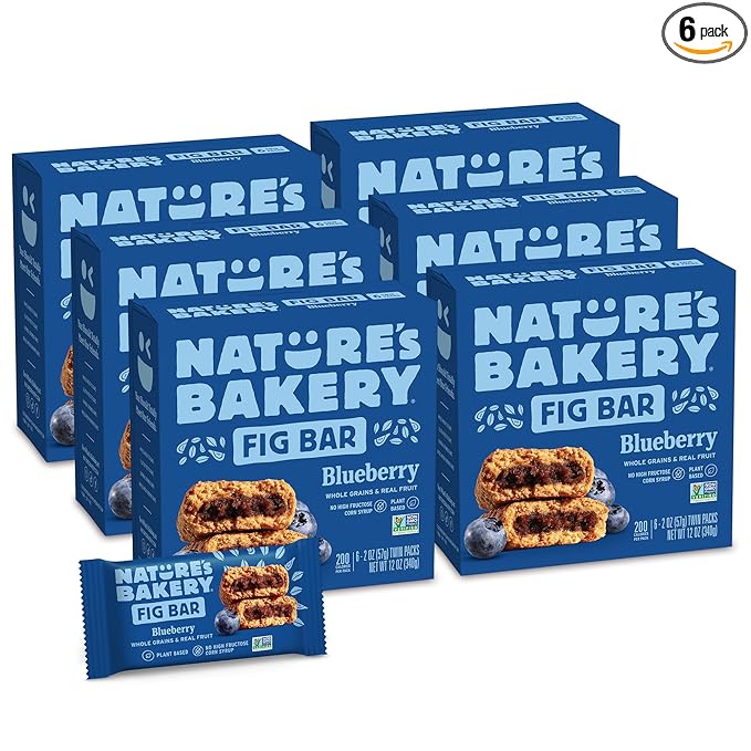 Nature’s Bakery Whole Wheat Fig Bars, Blueberry, Real Fruit, Vegan, Non-GMO, Snack bar, 6 Count (Pack of 6)