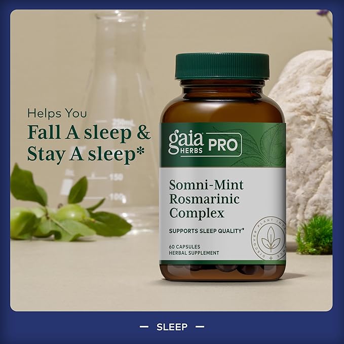 Gaia Herbs Pro Somni-Mint Rosmarinic Complex - Sleep Health & Relaxation Support Supplement* - Restful Sleep Support* with Spearmint, Green Tea & Lemon Balm - 60 Capsules (30 Servings)