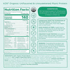 KOS Vegan Protein Powder, Unflavored & Unsweetened - Low Carb Pea Protein Blend, Organic Superfood Rich in Vitamins & Minerals - Keto, Soy, Dairy Free - Meal Replacement for Women & Men - 28 Servings