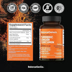 Turmeric Curcumin Supplement with Black Pepper & Ginger Root 1000mg | Optimized Formula 95% Curcuminoids Curcuma | Joint Health & Inflammation Support | 60 Capsules Powder Filled