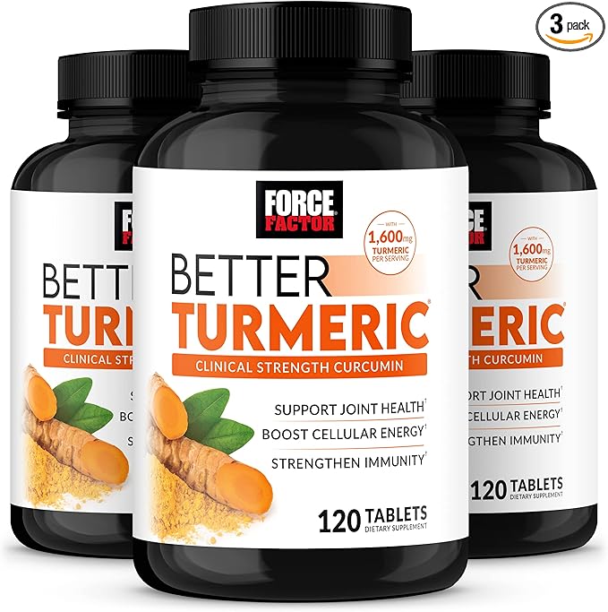 Better Turmeric 3-Pack Joint Support Supplement Featuring HydroCurc Turmeric, Clinical Strength Joint Support, Force Factor, 360 Tablets, White Packaging