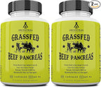 Ancestral Supplements Grass Fed Beef Pancreas Supplement, 500mg, Pancreatic Support with Proteolytic Digestive Enzymes for Digestion Support, Including Trypsin, Non GMO, 180 Capsules (Pack of 2)