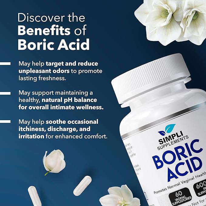 Boric Acid Suppositories for Women 600mg – 60 Count | Vaginal pH Balance Support | Feminine Care | Helps Maintain Freshness & Odor Control