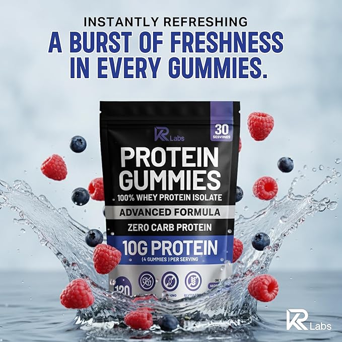Zero Carb 100% Pure Whey Isolate Protein Gummies | 300g Total Protein per Bag | 10g per Serving Plant Based with Vitamins for Men & Women | Gluten Free Non-GMO (Mixed Berry) | 120 Count
