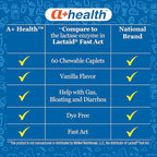 A+Health Dairy Relief Lactase Enzyme 9000 FCC Chewable Tablets, 60 Count, Fast Acting, Dye-Free, Dietary Supplement, Vanilla Flavor, Single Serve Pouches, for Adults and Children 4 Years and Up