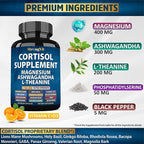 Cortisol Supplements for Women and Men with Magnesium, Ashwagandha & L-Theanine. High Cortisol Reducer, Manager, Detox, Lower and Control. Sleep Support & Stress Relief, USA