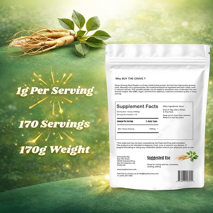 Organic Korean Panax Ginseng Root Extract, 200:1 Powder Root Extract, Maximum Strength, 170 g (6oz), 1 Gram Per Serving, with Active Ginsenosides