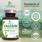 Calcium Supplement with Vitamin D3-1200 mg Calcium per Serving with D3 for Best Absorption - Supports Immune Health, Bones & Teeth - Nature's Calcium is Bottled in USA for Women & Men - 120 Tablets