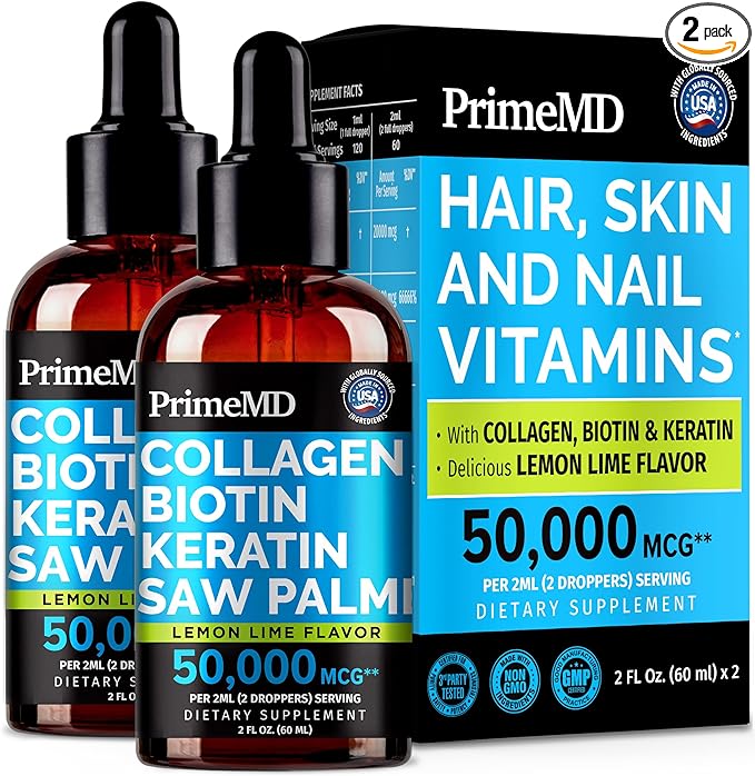Lemon Lime Liquid Collagen Drops With Liquid Biotin For Radiant Hair, Smooth Skin, Strong Nails | Daily Peptides Support Collagen For Women & Men | Great-Tasting, Easy, Dropper-Ready, 2 Fl Oz (2 Pack)