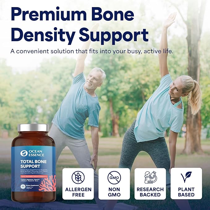 3 Pack OCEAN ESSENCE Total Bone Support - Plant-Based Algae Calcium Supplement for Supporting Bone Density & Strength - For Men & Women 35+ - 120 Natural Calcium Capsules - Vitamins for Optimal Health