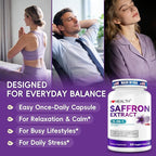Saffron Supplement – 88.5mg with Magnesium Glycinate, Ashwagandha & L-Theanine for Stress Relief, Calm Mood & Emotional Balance – Made in USA – 60 Capsules