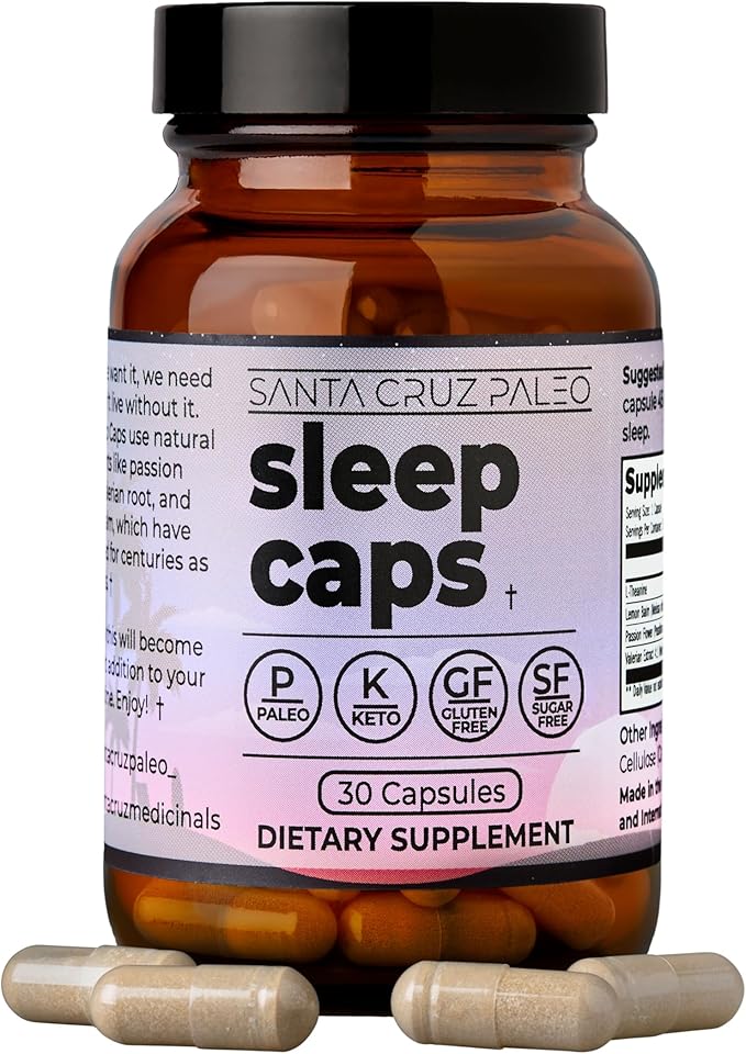 Santa Cruz Paleo Sleep Caps with L-Theanine, Lemon Balm, Passion Flower & Valerian Root, Melatonin-Free Nighttime Relaxation, Paleo & Keto Friendly, Sugar & Gluten Free, 30 Capsules