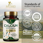 Calcium 1200 mg with Vitamin D3 Per Serving - Bone Health Supplement, Vitamin D & Calcium Supplements for Women & Men - Bone, Teeth & Immune Support, Nature's Calcium Pills, USA Bottled - 60 Tablets