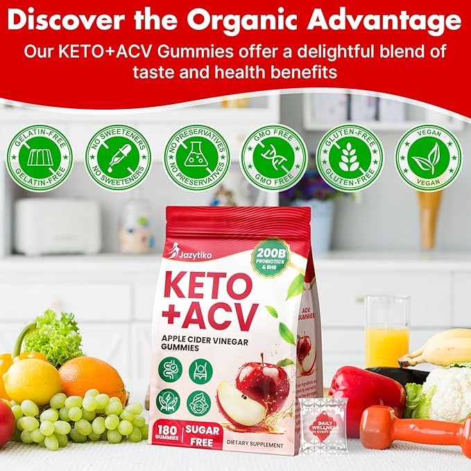 Apple Cider Vinegar Gummies, Advanced ACV Gummy with Probiotics, BHB, B12 and Keto Support - Keto Acv Gummies for Detox, Metabolism, Digestion, Gut & Immune Health - Sugar Free, Vegan, 180 Counts