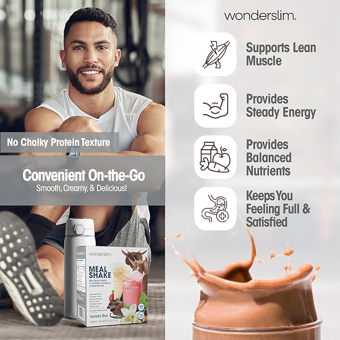 WonderSlim Meal Replacement Shake, Variety Pack, 15g Protein, 24 Vitamins & Minerals, Gluten Free (7ct)