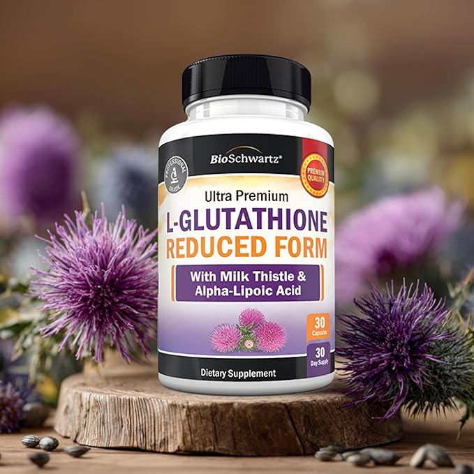 BioSchwartz Reduced Glutathione Supplement 500mg with Alpha Lipoic Acid 50mg & Milk Thistle 100mg - Glutathione Reduced Form - Gluten-Free, Third Party Quality Tested - 30 Capsules, 30 Day Supply