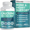 4-in-1 Calcium Supplements for Women and Men - Calcium with Vitamin D3 K2 5000 IU Supplement, 601mg per Serving for Heart, Bones & Body Defenses - Gluten-Free, Vegan-Friendly (360 ct) (Pack of 1)