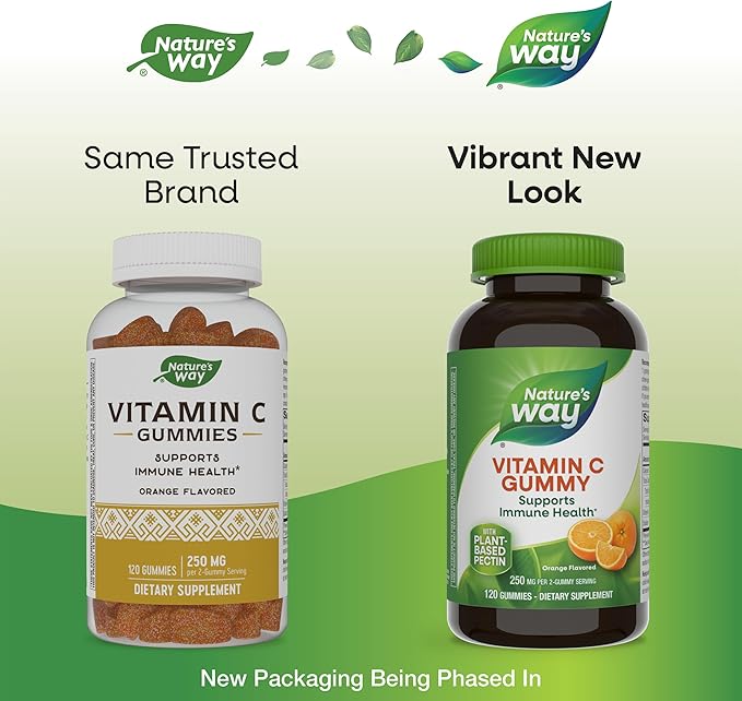 Nature's Way Vitamin C Gummies, Support Immune Health*, Antioxidant, 250 mg per 2-gummy Serving, Gummy Vitamins, Orange Flavored, 120 Gummies